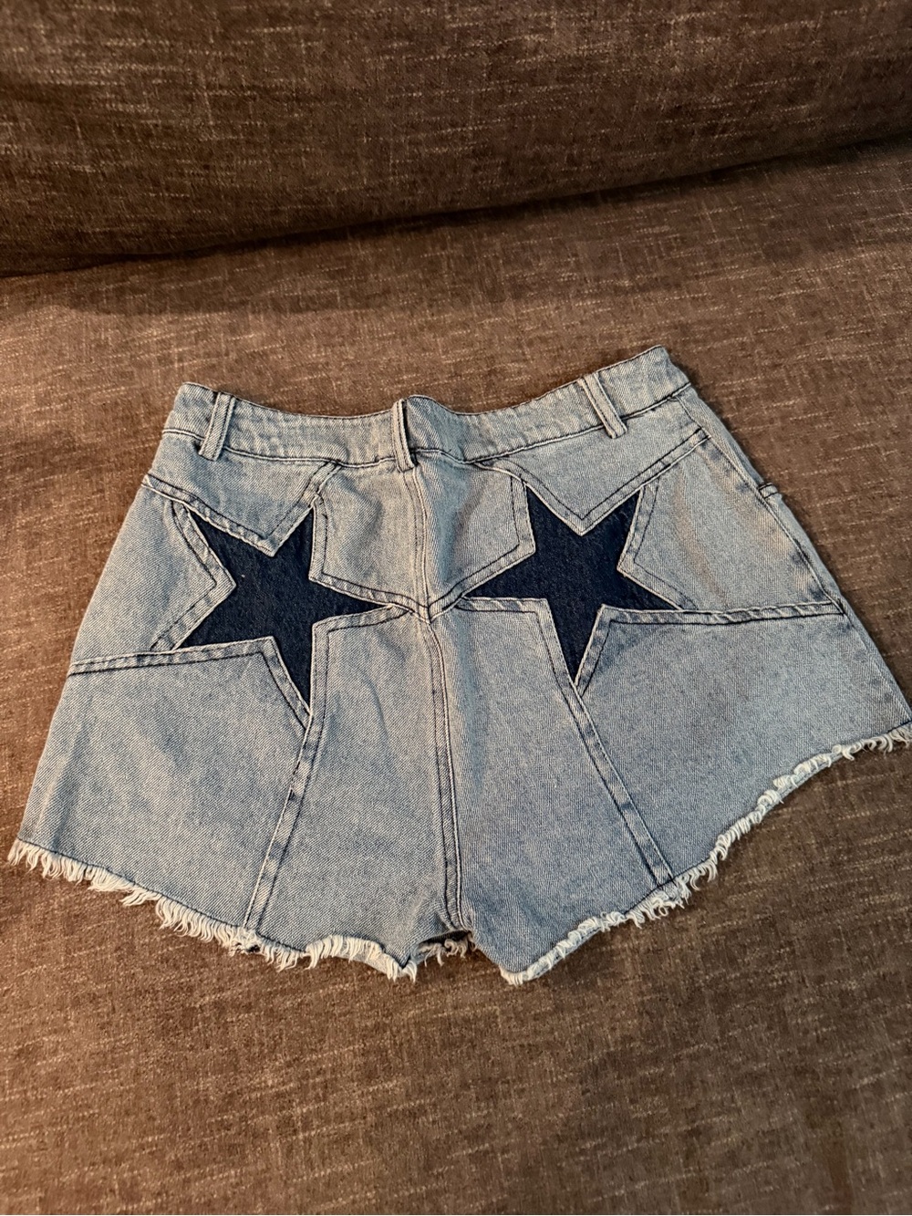Promesa Light Blue Denim Shorts with Dark Blue Star Patches